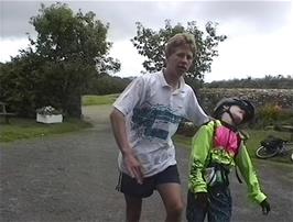 Ryan points out how well Lee has been riding this morning as we enter the Rectory Tearooms, Morwenstow